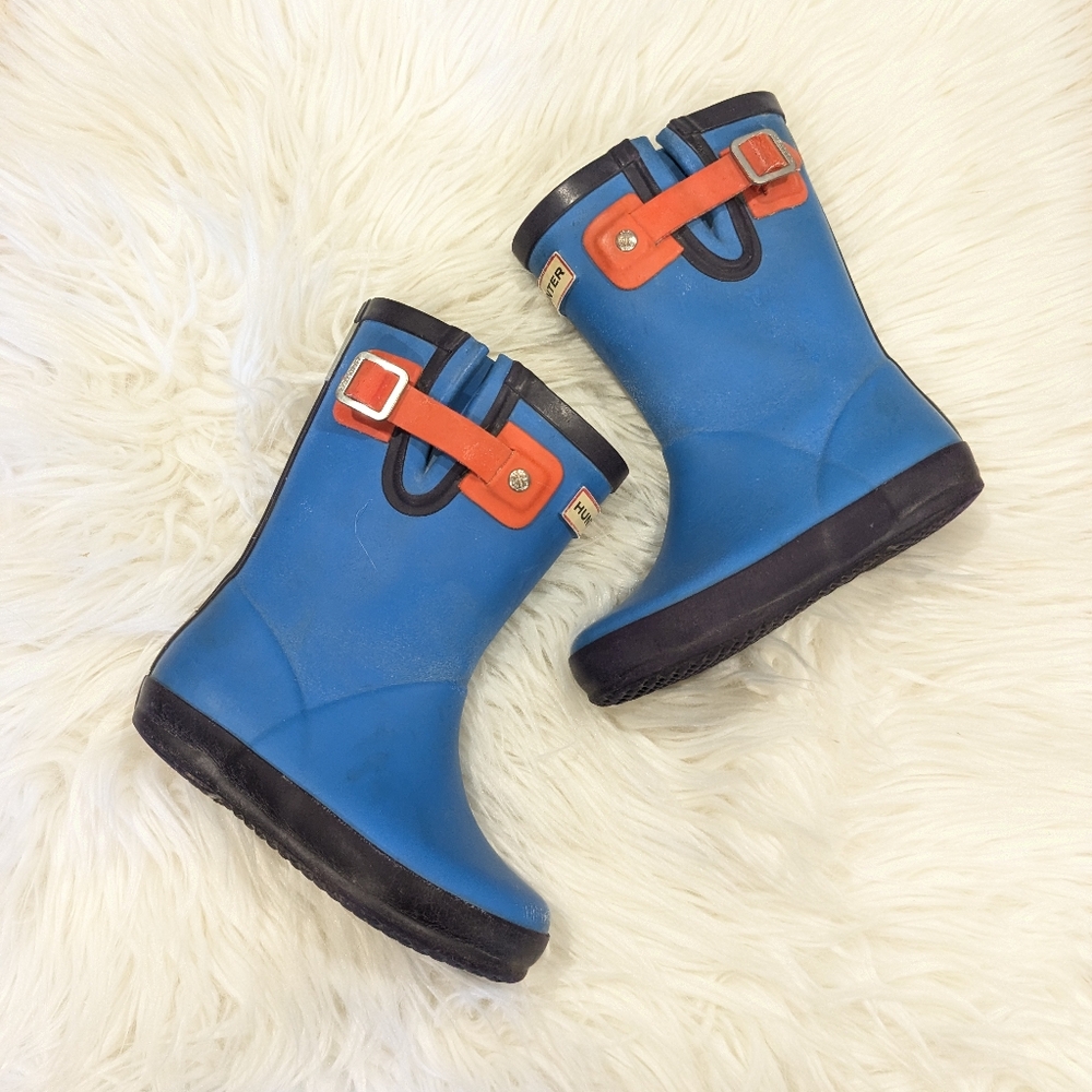 Hunter Toddler Blue Rain Boots with Red Strap Sz  7